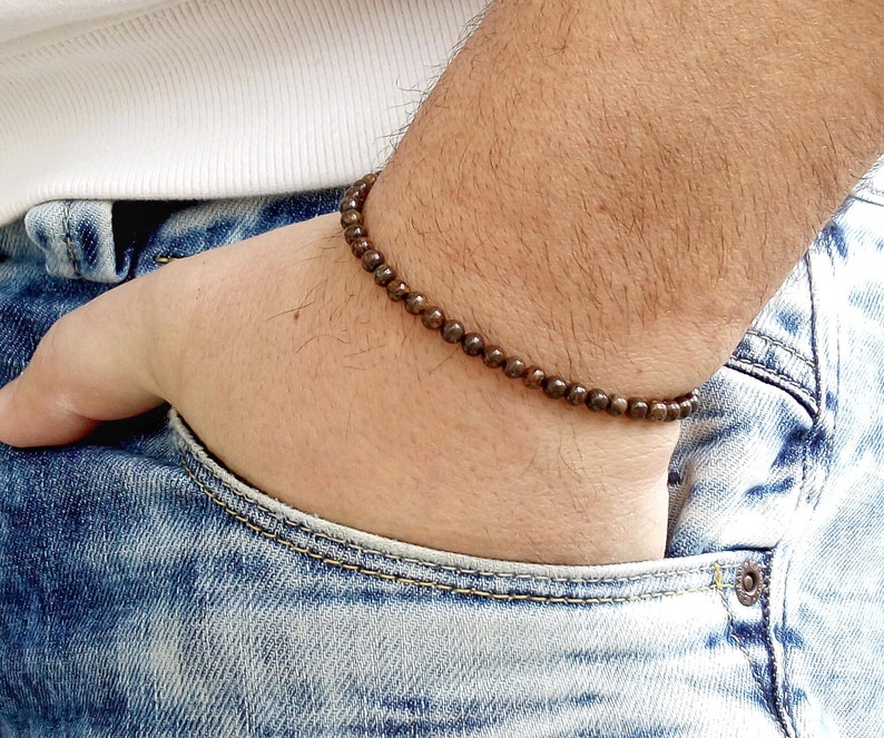 4mm Mens Bracelet Bronzite Men Bracelete Mens Bracelets Simple Men Bracelet Mens Beaded Bracelet Mens Bracelets Men Bracelete