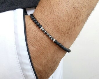 Mens Bracelet Black Onyx Matte Hematite men bracelete Men Bracelet Simple Men Bracelet Mens Beaded Bracelet Mens Bracelet Beaded Men 4mm