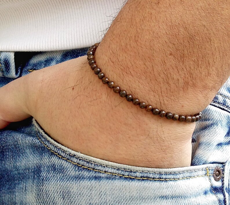 4mm Mens Bracelet Bronzite Men Bracelete Mens Bracelets Simple Men Bracelet Mens Beaded Bracelet Mens Bracelets Men Bracelete