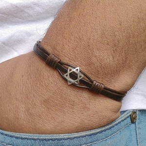 Mens Bracelet STERLING Silver Star of David Bracelet Perle Homme Men Bracelete Mens Beaded Bracelet Mens Leather Bracelet