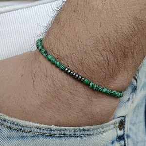 Mens Bracelet MALACHITE Men Bracelete Bracelet Perle Homme Stone Bead Mens Hematite Wisdom Malachite  Energy Bracelet Yoga Malachite 4mm