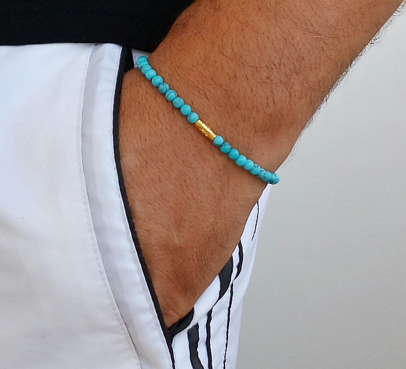 Mens Bracelet Blue Turquoise Beaded Men Bracelet Simple Men Etsy