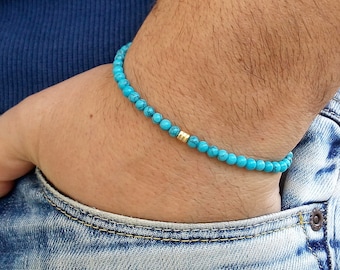 Mens Bracelet TURQUOISE Bracelet For Men  Men Bracelete Bracelet Perle Homme Bracelet Stacking Beaded Men Bracelet Mens Beaded Bracelet 4mm