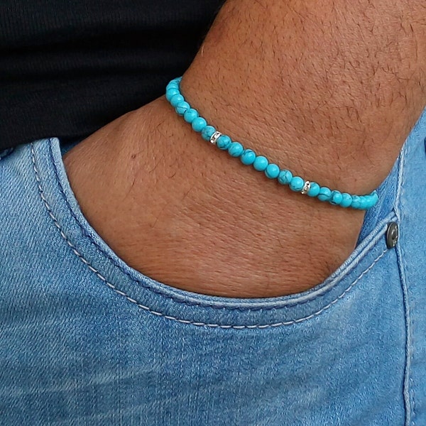 Herenarmband, blauwe turquoise armband voor heren, stapelen, armband heren heren kralen armband heren armbanden kralen mannen 4mm