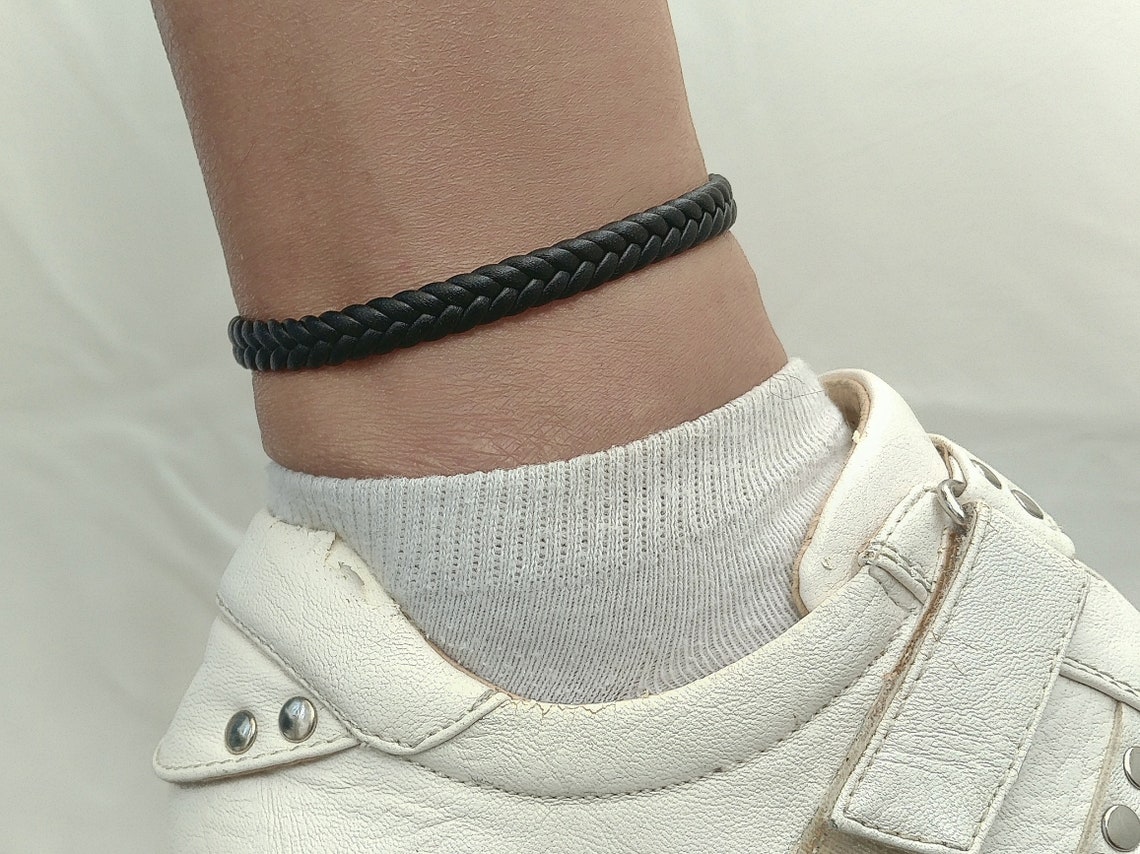 Black Mens Bracelet Anklet Mens Leather Bracelet Ankle Men Etsy
