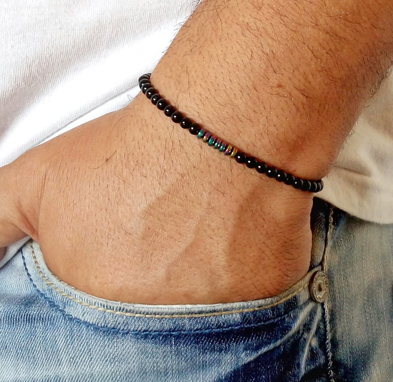 4mm Mens Bracelet Black Onyx Men Bracelete Beaded Men Bracelet Etsy