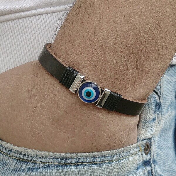 Mens Bracelet Mens Celtic Bracelet Evil Eye Charm Mens Leather Bracelet Celtic Mens Beaded Bracelet Gift for him, Mens Bracelet