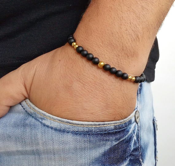 Pulsera para hombre negro ónix mate pulsera de los Etsy España