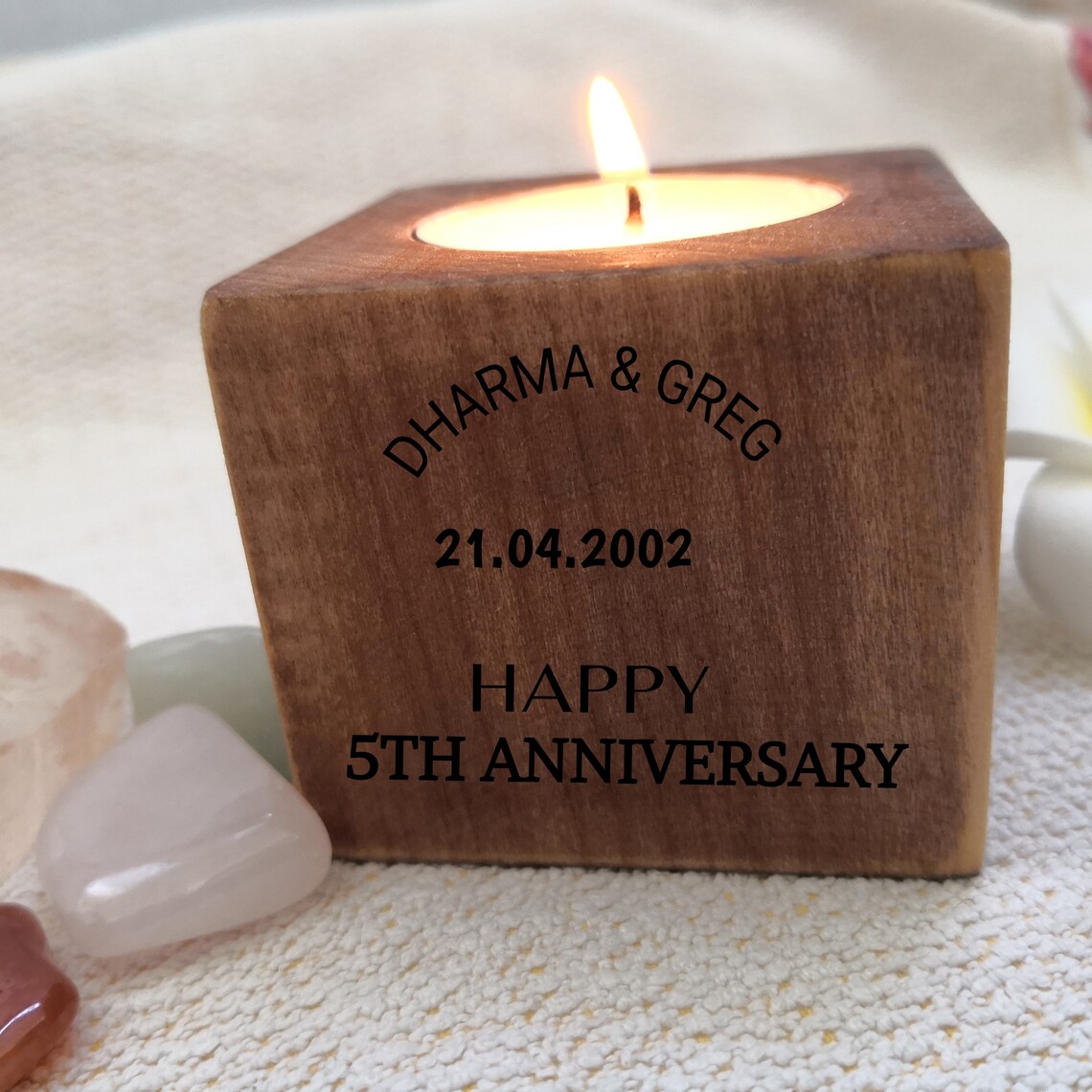 5th anniversary engraving personalized names candle wooden Etsy