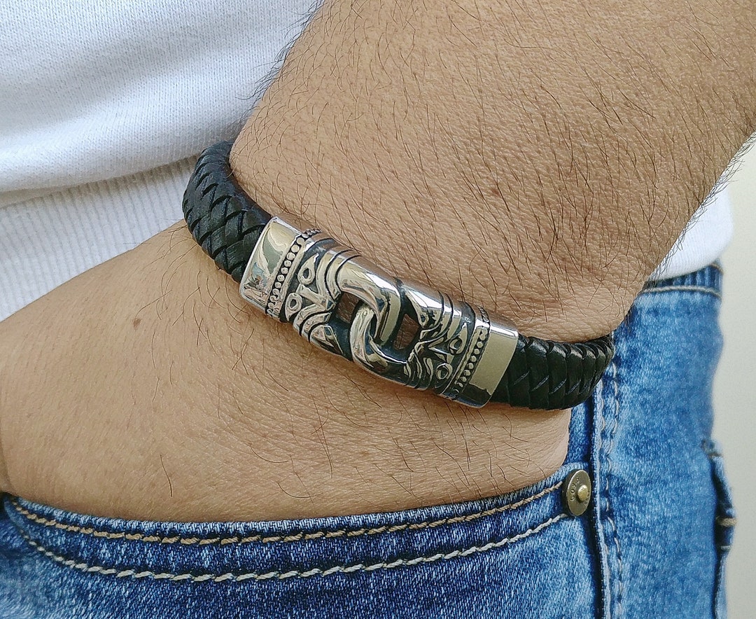 Mens Bracelet Mens Celtic Bracelet Irish Leather Bracelet Mens Leather