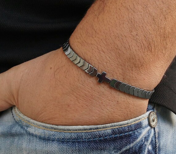 BRACELET HOMME ELASTIQUE BLEU-HEMATITE - HOMMES/Bracelets Hommes