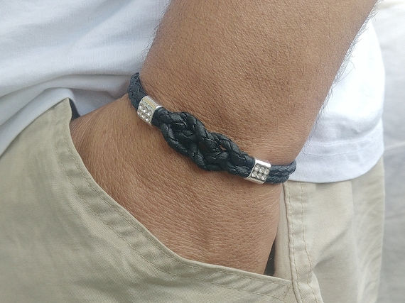 Mens leather deals bracelet etsy