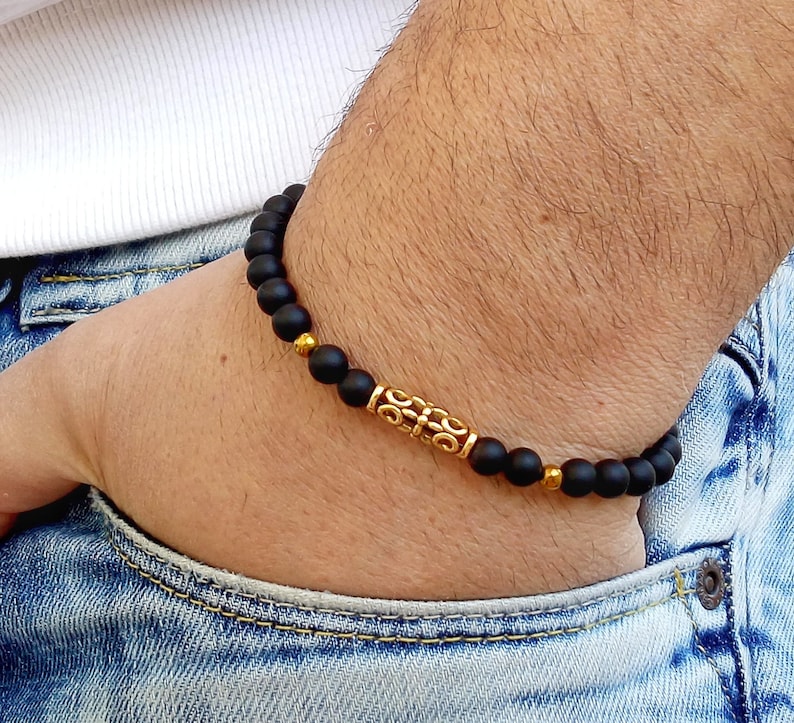 Lavastein Armband Herren - Naturstein Perlen Gegen Stress 8 Mm