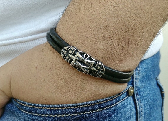 MENS BRACELET Men's Celtic Bracelet Irish Leather Bracelet Mens