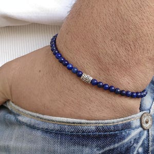 Mens Bracelet Bracelet Perle Homme Lapis Lazuli Beaded Men Bracelet Mens Beaded Bracelet  Mens Bracelets Beaded  Men Bracelet 4mm