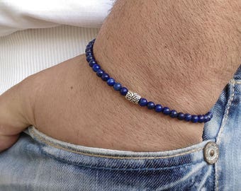 Mens Bracelet Bracelet Perle Homme Lapis Lazuli Beaded Men Bracelet Mens Beaded Bracelet  Mens Bracelets Beaded  Men Bracelet 4mm