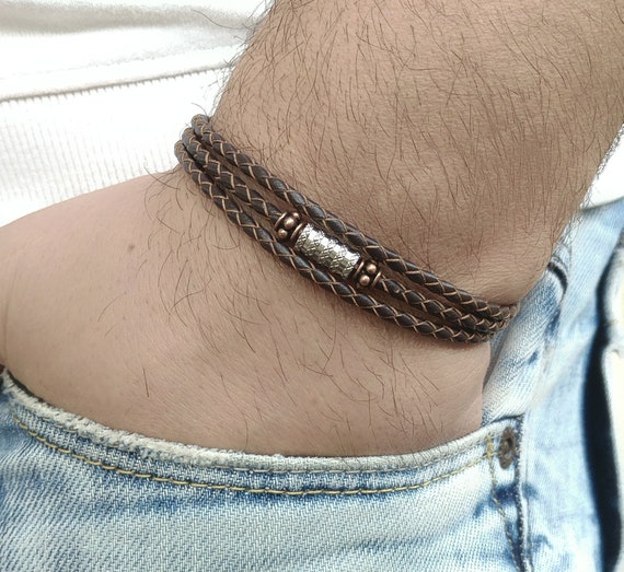 Brown Mens Bracelet Mens Celtic Bracelet Irish Leather Bracelet Mens  Leather Bracelet Antique Cooper Charm Celtic Knot Cuff Gift for Him -   Canada