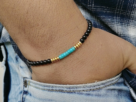 Mens Bracelet Black Onyx With Turquoise Bracelet Perle Homme | Etsy