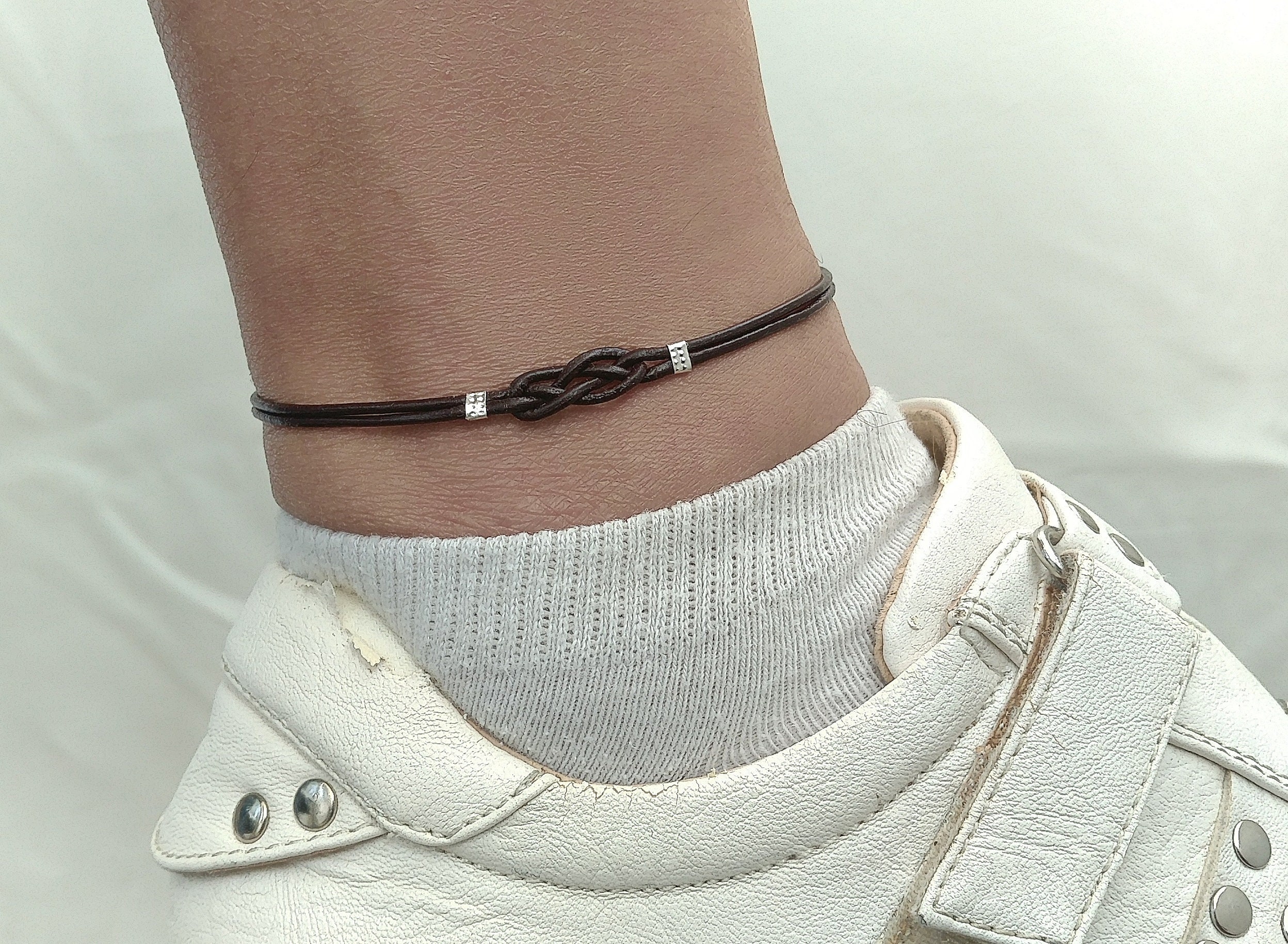 Black Mens Bracelet Anklet Mens Leather Bracelet Ankle men Etsy