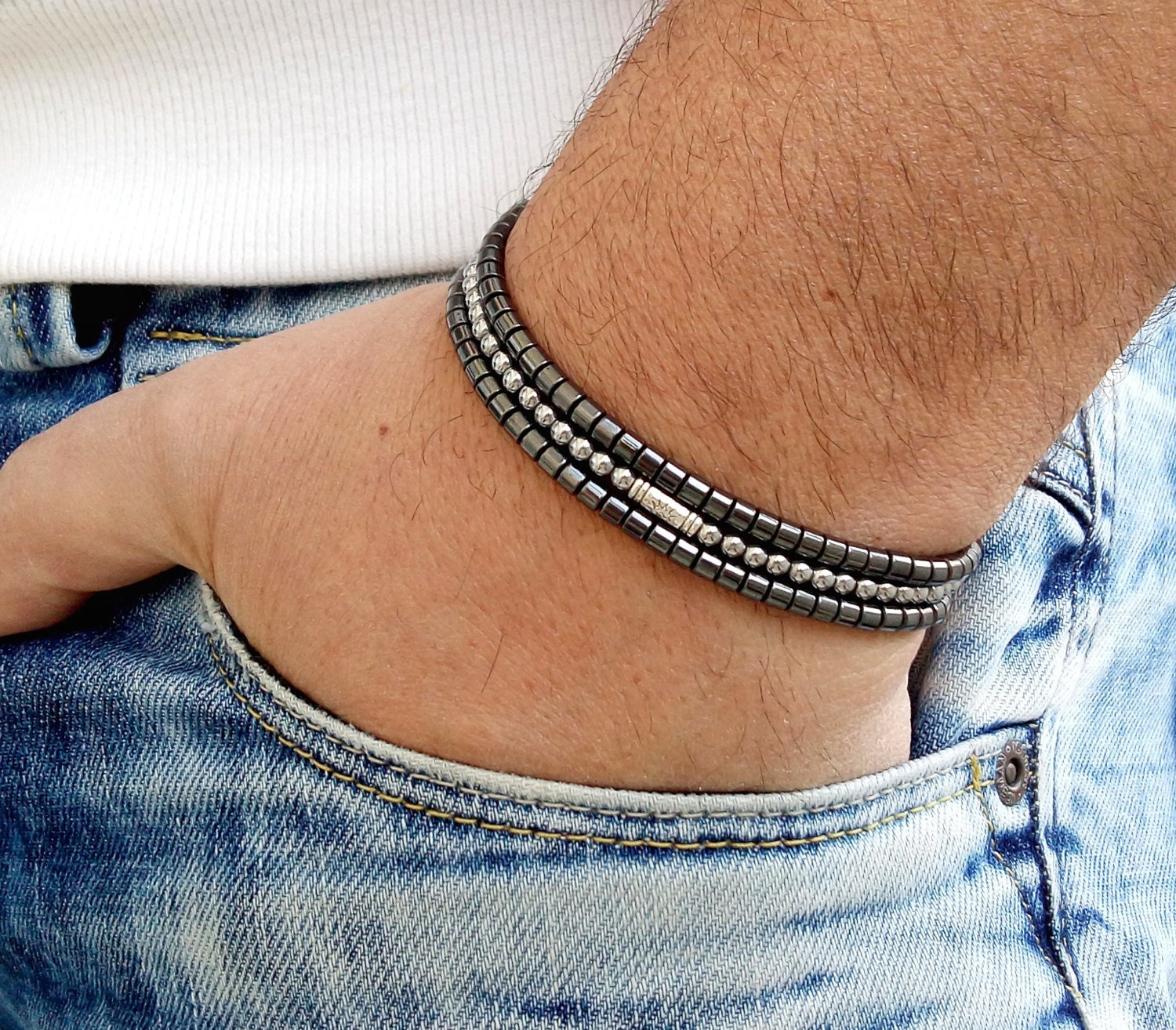 VALENTINES GIFT Mens Bracelet Set Hematite men bracelete Gift | Etsy