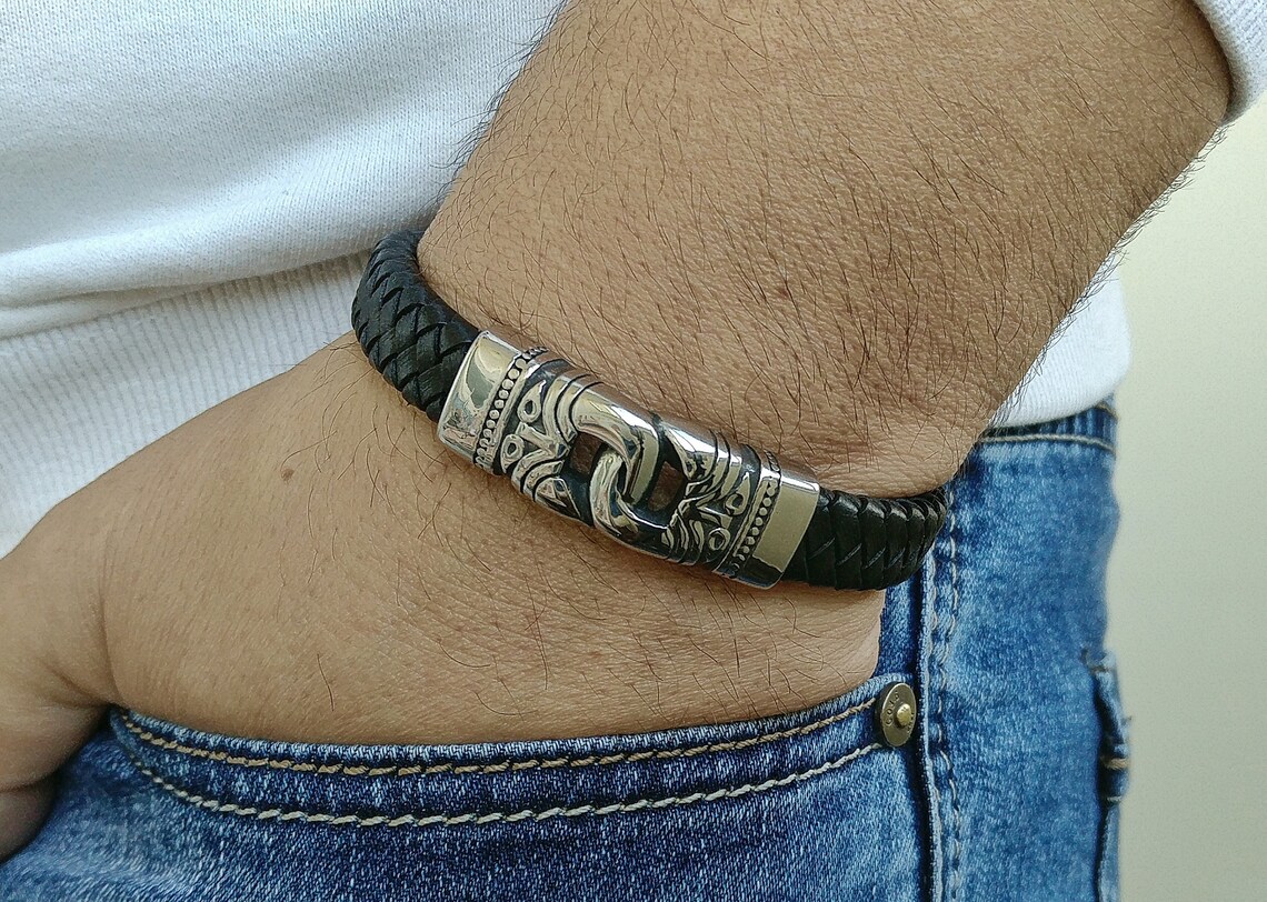 Mens Bracelet Mens Celtic Bracelet Irish Leather Bracelet Mens Etsy