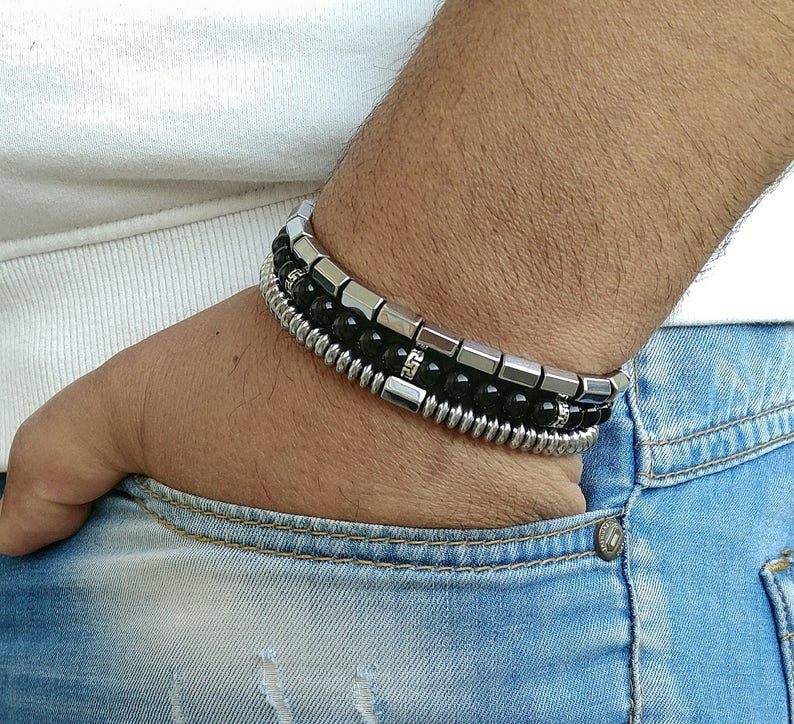 Mens Bracelet Set Man Gemstone Bracelet Onyx Men Bracelete - Etsy