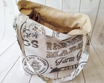 Duck Cotton Market Bag, Farm Print Tote, Reusable Grocery Bag