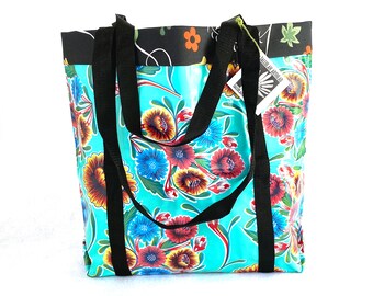 Yellow floral oilcloth Bagstaff market or beach bag