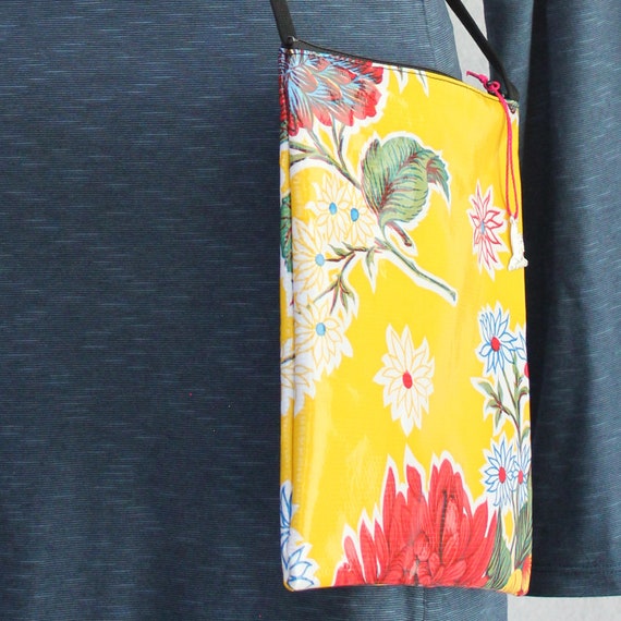 Yellow floral oilcloth Bagstaff market or beach bag