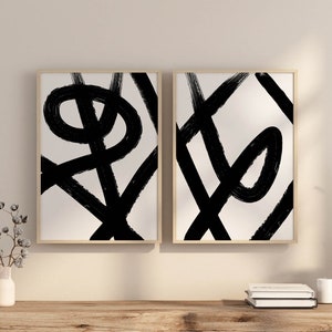 Set of 2 Minimalist Japandi Wall Art Prints, Black and White Wall Art, Abstract Diptych Wall Art, 2 Piece Large Wall Art Set Living Room
