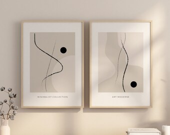 Set of 2 Minimalist Japandi Wall Art Prints, Japanese Wall Art, Neutral Beige Abstract Wall Art, 2 Piece Large Wall Art Set, Giclee Prints