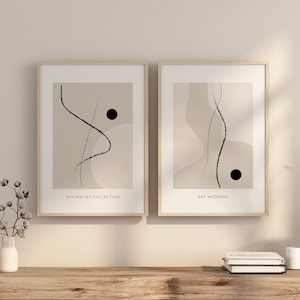 Set of 2 Minimalist Japandi Wall Art Prints, Japanese Wall Art, Neutral Beige Abstract Wall Art, 2 Piece Large Wall Art Set, Giclee Prints