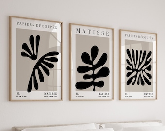 Set of 3 Matisse Prints, Mid Century Modern Wall Art, Neutral Triptych Wall Art, Exhibition Poster Set, 3 Piece Abstract Art Apartment Decor