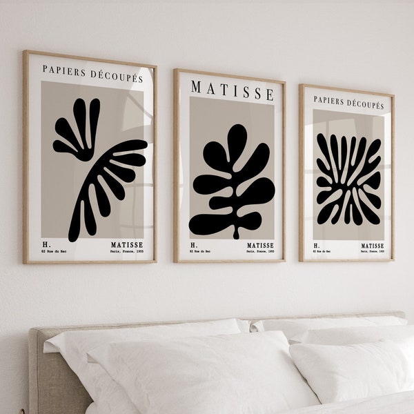 Set of 3 Matisse Prints, Mid Century Modern Wall Art, Neutral Triptych Wall Art, Exhibition Poster Set, 3 Piece Abstract Art Apartment Decor