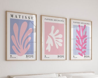 Set of 3 Matisse Wall Art Prints, Danish Pastel Dorm Room Decor, Preppy Triptych Wall Art, Colorful Apartment Decor Maximalist Wall Art