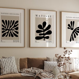Lot de 3 estampes Matisse, oeuvre d'art murale moderne du milieu du siècle, art mural triptyque neutre, ensemble d'affiches d'exposition, 3 pièces art abstrait déco d'appartement image 4