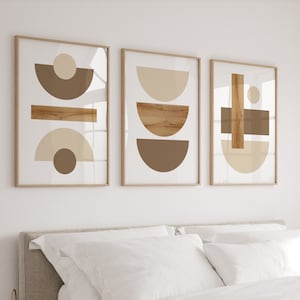 3 Piece Japandi Art, Mid Century Modern Wall Art, Neutral Triptych Wall Art, Set of 3 Posters and Prints, Wood Wall Art, Trendy Boho Prints