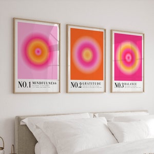 3 Piece Aura Wall Art in Pink & Orange with Inspirational Quotes, Set of 3 Colorful Preppy Posters and Prints, Dorm Room Apartment Decor