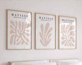 Matisse Cutouts Wall Art in Neutral Nude, Set of 3 Matisse Prints, Minimalist Posters, Mid Century Modern Home Decor, Living Room Triptych