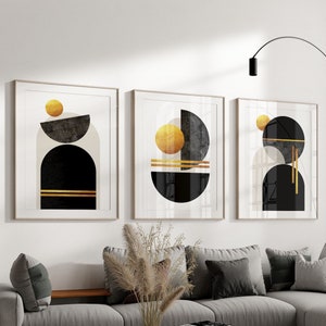3 Piece Wall Art, Mid Century Modern Decor, Set of 3 Geometric Posters, Triptych Wall Art, Contemporary Art Prints, Gift for the Home