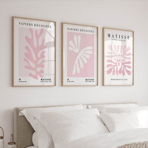 Lot de 3 gravures Henri Matisse en rose pastel, 3 pièces d'art mural tendance pour chambre à coucher, chambre de fille, décoration d'appartement, oeuvre d'art triptyque preppy