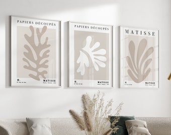 Matisse Wall Art Set of 3 Prints, Neutral 3 Piece Wall Art, Henri Matisse Posters, Mid Century Modern Trendy Dining Room Art Aesthetic Decor