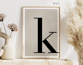 Personalized Modern Initial Art Print, Custom Letter Poster, Beige Print, Neutral Decor Typography Print, Minimalist Art, Gifts Home Decor