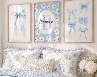 Personalised Girly Dorm Room Wall Art Prints | Coquette Bow Posters for Girl's Bedroom