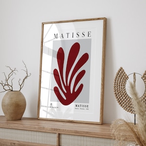 Stampa di Matisse in rosso scuro, poster e stampe moderni di metà secolo, arte murale alla moda in rosso bordeaux, arte murale per soggiorno, poster di mostre