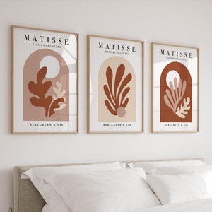 Neutral Henri Matisse Wand Kunst Poster 3er Set, Herbst Dekor, Schlafzimmer Kunstdrucke, Geschenke für das Haus, Galeriewand für Wohnzimmer braun