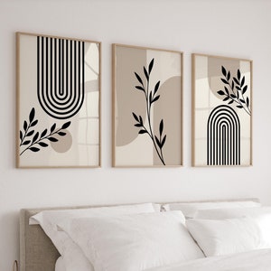 Lot de 3 affiches et impressions botaniques beige neutre, triptyque d'art mural bohème de chambre à coucher, cadeau pour la maison, salon Japandi, art moderne