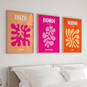 Pósteres de arte de pared de viajes en rosa y naranja, impresiones de arte preppy coloridas para apartamentos o dormitorios de chicas universitarias, obras de arte modernas y divertidas para el dormitorio