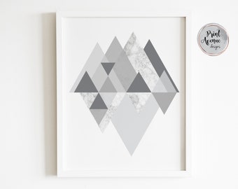 Minimal Grey And Marble Geometric Poster Scandinavian Print Etsy