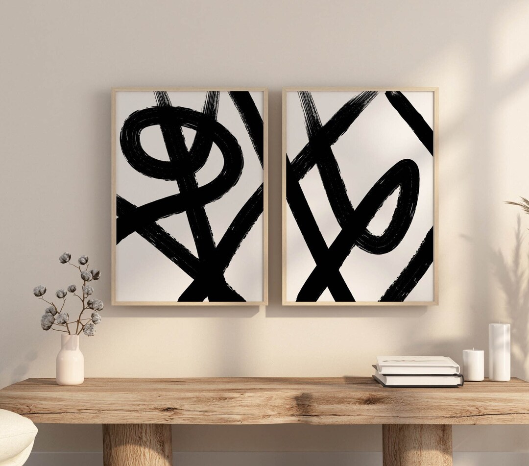 Set of 2 Minimalist Japandi Wall Art Prints, Black and White Wall Art ...